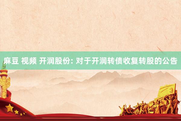 麻豆 视频 开润股份: 对于开润转债收复转股的公告