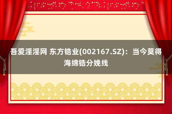 吾爱淫淫网 东方锆业(002167.SZ)：当今莫得海绵锆分娩线