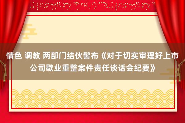 情色 调教 两部门结伙髻布《对于切实审理好上市公司歇业重整案件责任谈话会纪要》